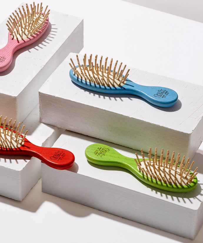 Mini Brosse en Frêne Colorée TEK Rose