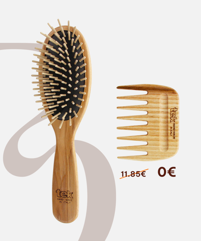 Duo brosse ovale en Frêne naturel + peigne offert