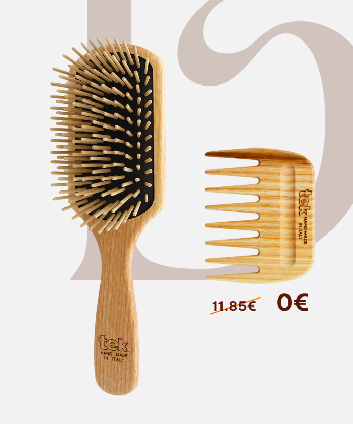 Duo grande brosse rectangulaire en Frêne naturel à Picots longs + peigne offert